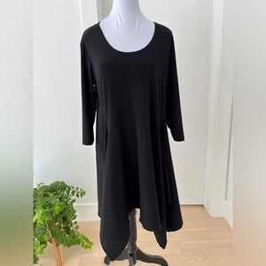 SYMPLI Asymmetric Handkerchief Hem 3/4 Sleeve Jersey Dress Tunic Scoop Neck